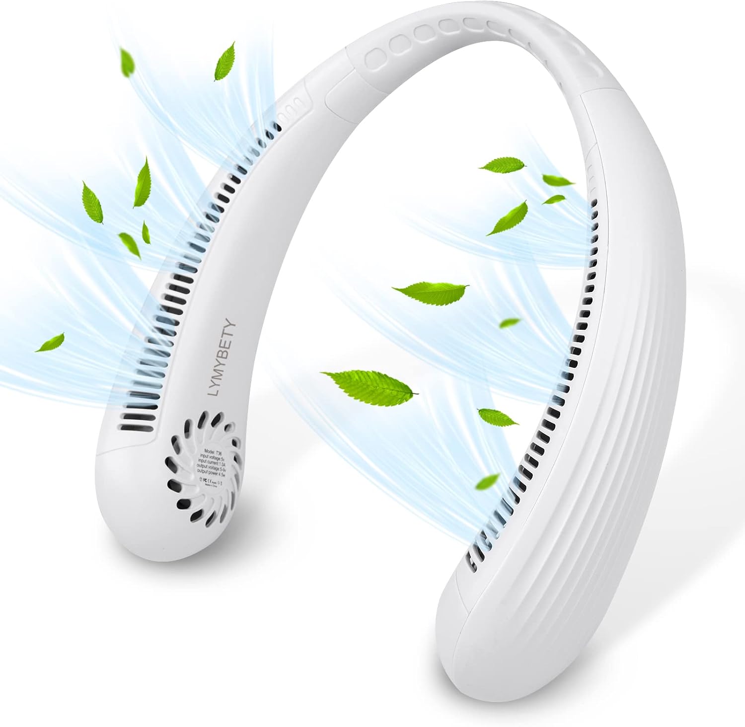 Lymybety Portable Rechargeable Bladeless Neck Fan 3000Mah White