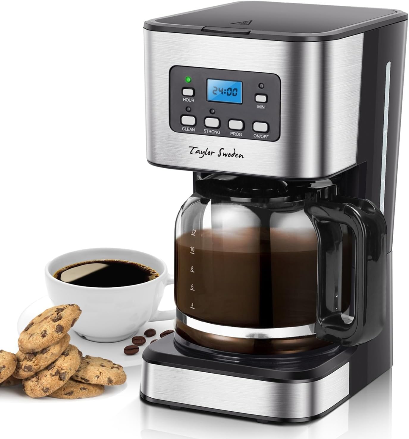 Taylor Swoden Darcy 950W Filter Coffee Machine, 1.5L Black Stainless Steel
