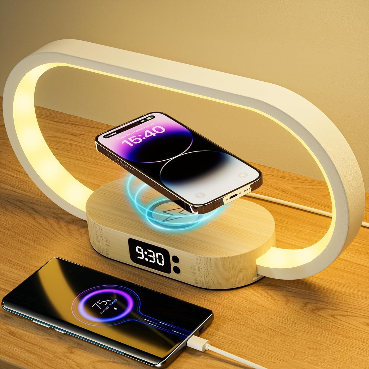 Beehero Bedside Lamp Wireless Charging Table Lamp With Touch Control And Digital Clock