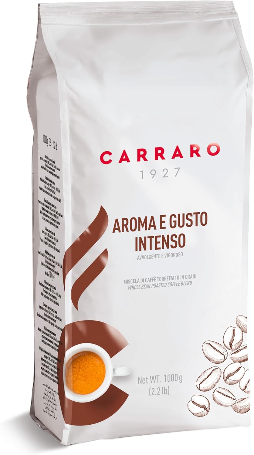 Carraro 1927 Aroma E Gusto Intenso 100% Robusta Dark Roast Whole Coffee Beans 1Kg