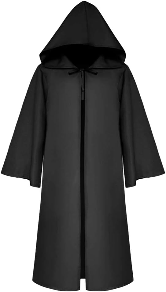Qchomee Kids Hooded Robe Cloak Costume - Black Knight Wizard Vampire Fancy Dress