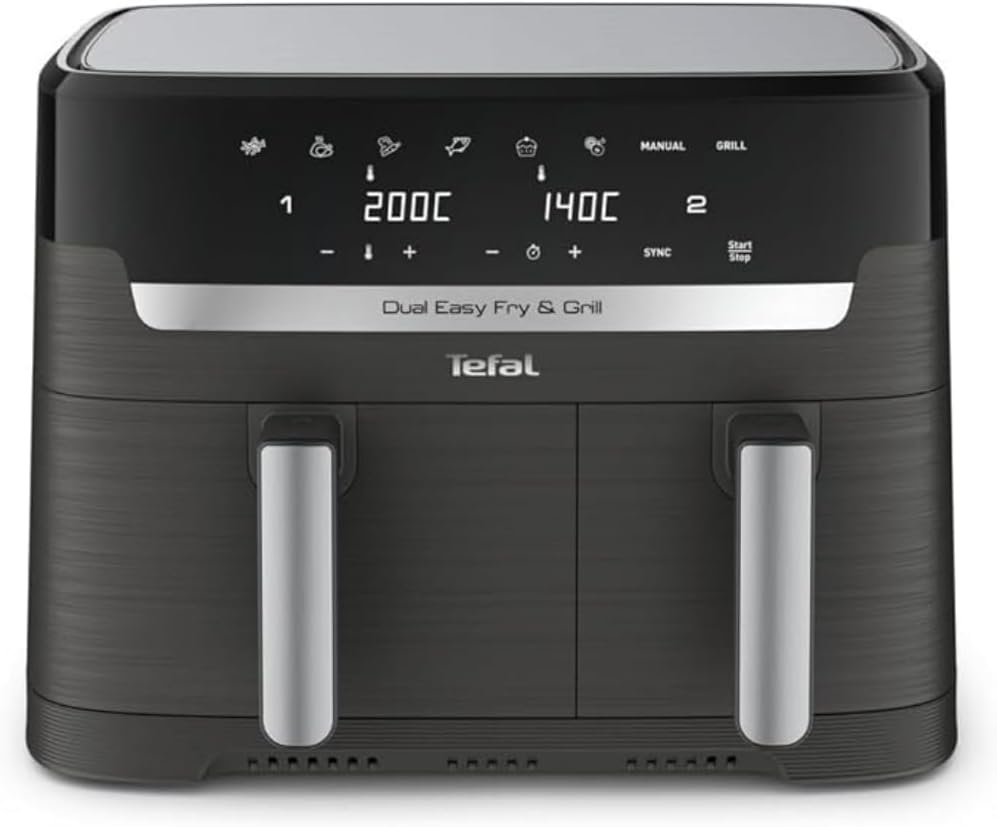 Tefal Easy Fry Dual Zone Digital Air Fryer Ey905B40, 8-In-1 Coal Grey Model