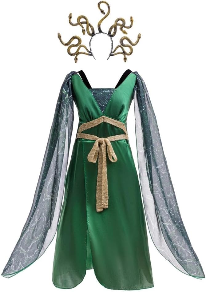 Lito Angels Medusa Fancy Dress Up Halloween Costume For Girls Age 5-12 Years Green