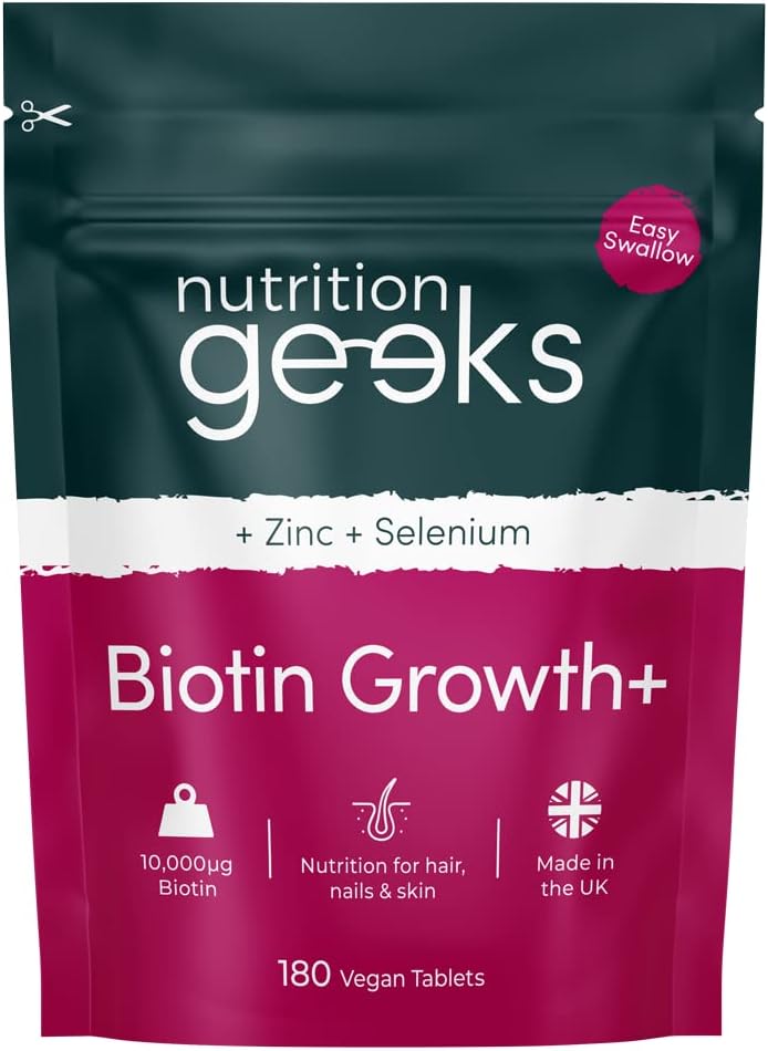Nutrition Geeks Biotin Hair Growth Supplement - 180 Tablets With Zinc & Selenium