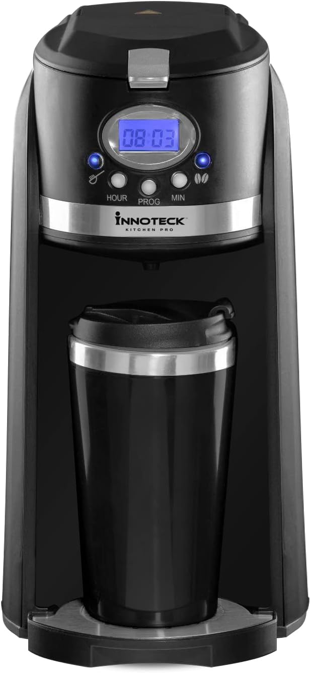 Innoteck Ds-5907 Travel Filter Coffee Maker Grind And Brew 2 In 1 Automatic Coffee Machine With Stainless Steel Thermo Travel Mug