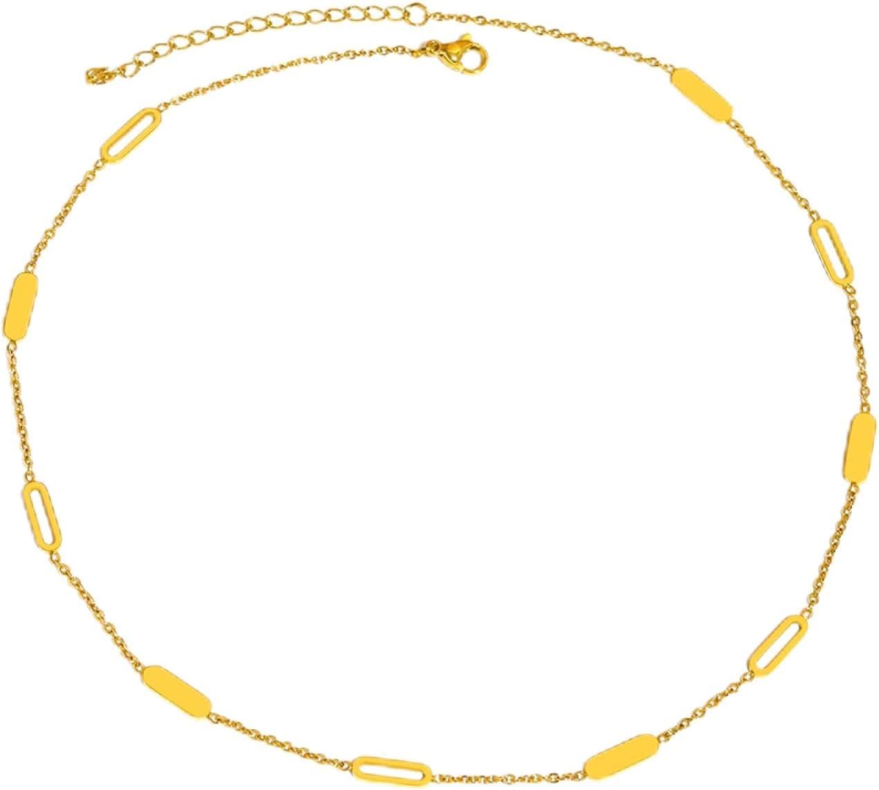 Geometric Rectangle Nameplate Necklace - Unisex Crystal Accent Chain Jewelry