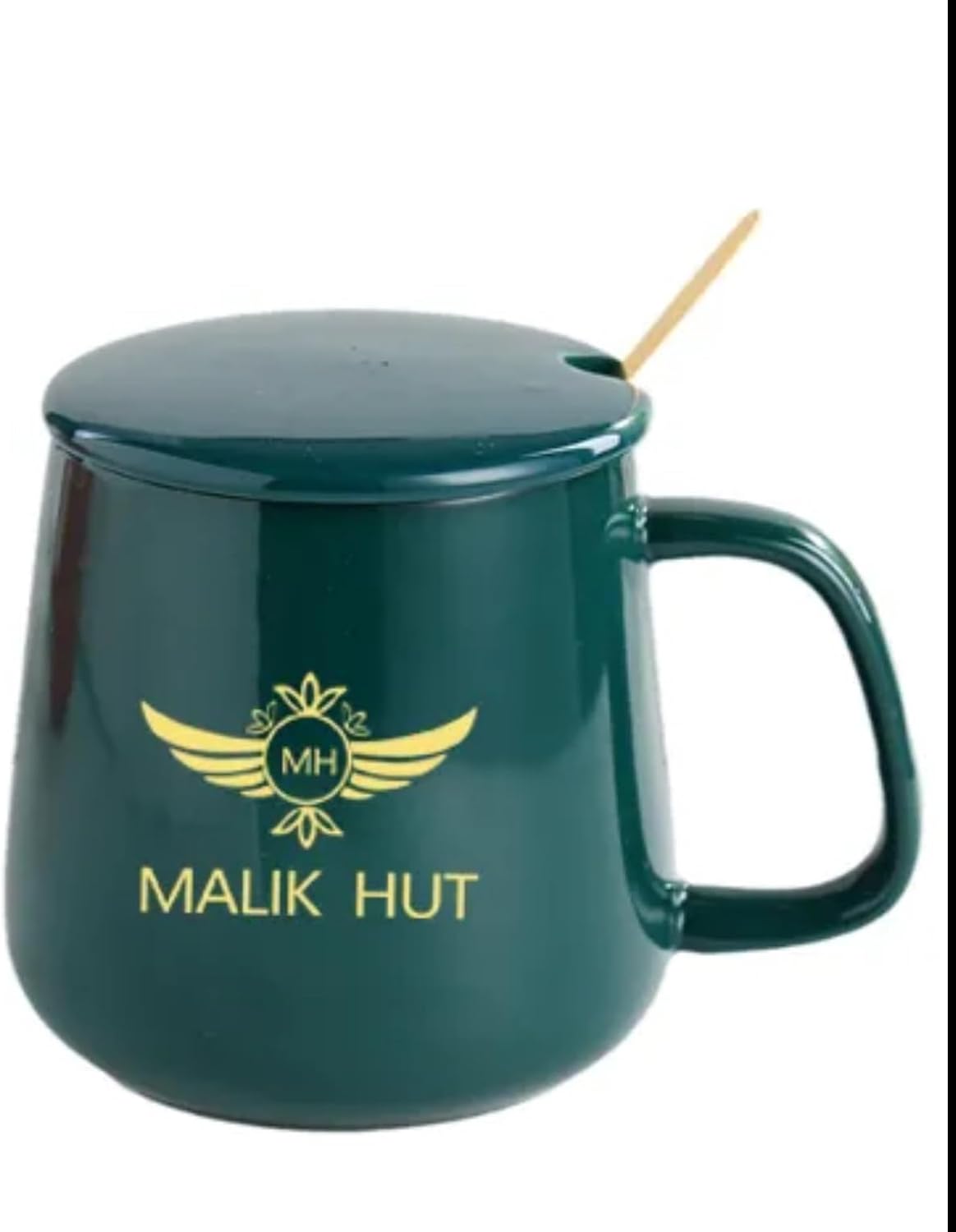Malik Hut Ceramic Mug With Lid And Spoon, 12Oz, Electric Warmer Pad