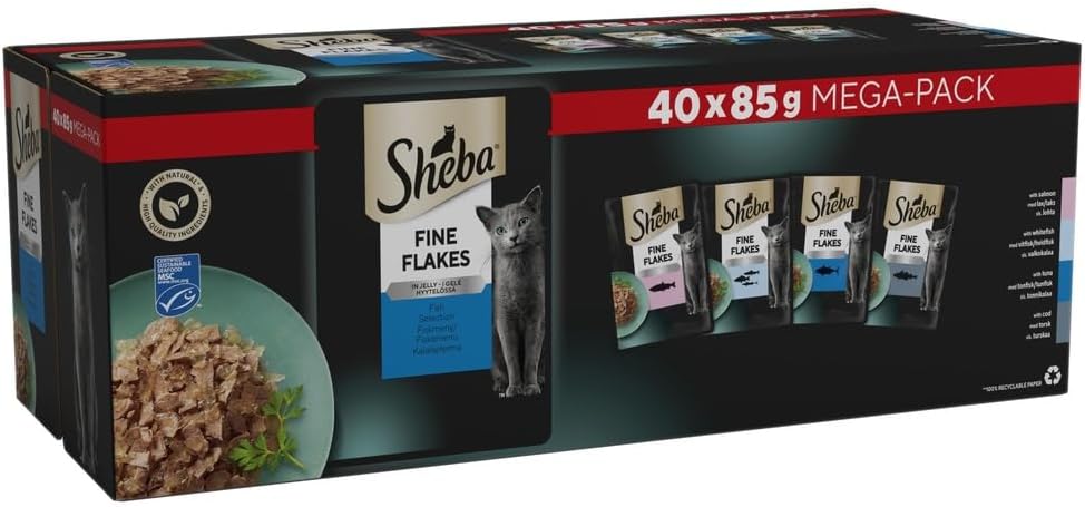 Sheba Adult Wet Cat Food Pouches - 40 X 85G Fish Collection Fine Flakes