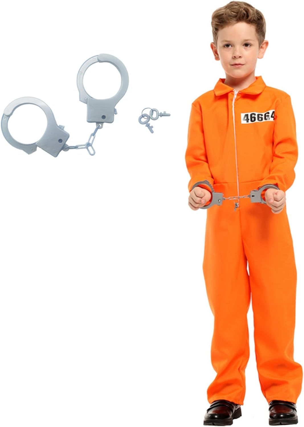 Animacoser Orange Prisoner Costume For Kids With Handcuffs - Halloween Jumpsuit Uniform