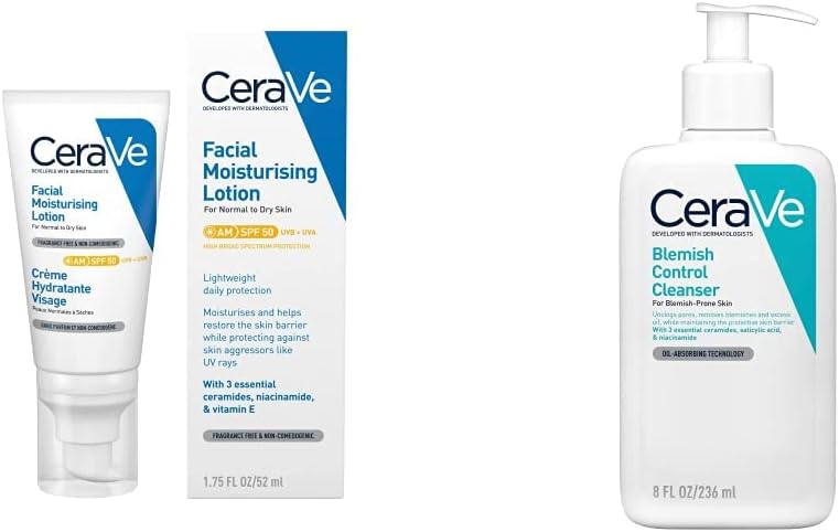 Cerave Am Facial Moisturising Lotion Spf50 & Blemish Control Face Cleanser 52Ml & 236Ml
