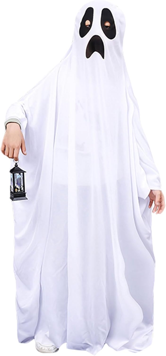 Uilyniu Child Ghost Costume - White Ghost Cape For Kids Halloween Fancy Dress