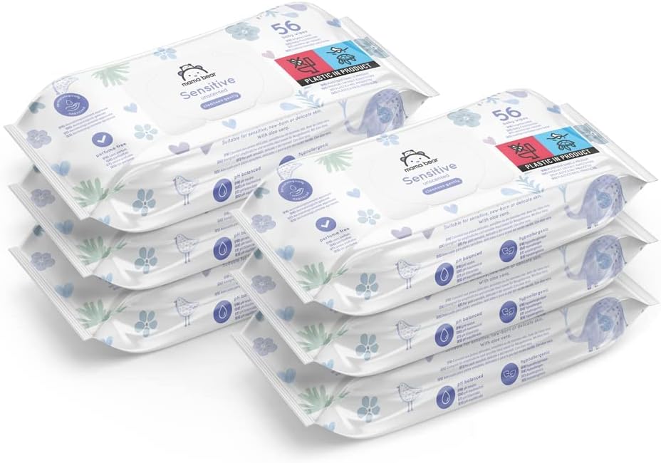 Mama Bear Sensitive Unscented Baby Wipes, 336 Count (6 Packs Of 56)