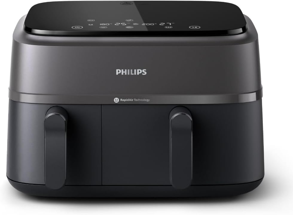 Philips Na350/00 Dual Basket Air Fryer 9L Capacity Touchscreen Black & Silver