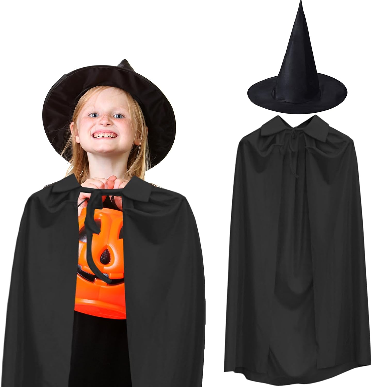 Zngou Halloween Costume Set: Black Hooded Cape & Witch Hat For Kids