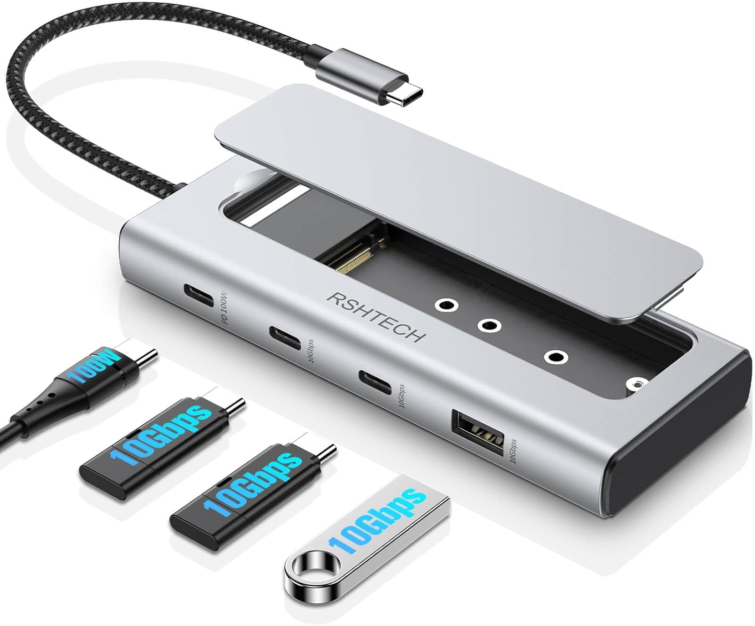 Rshtech Rsh-D05P M.2 Nvme/Sata Ssd Enclosure 5-In-1 Usb-C Hub