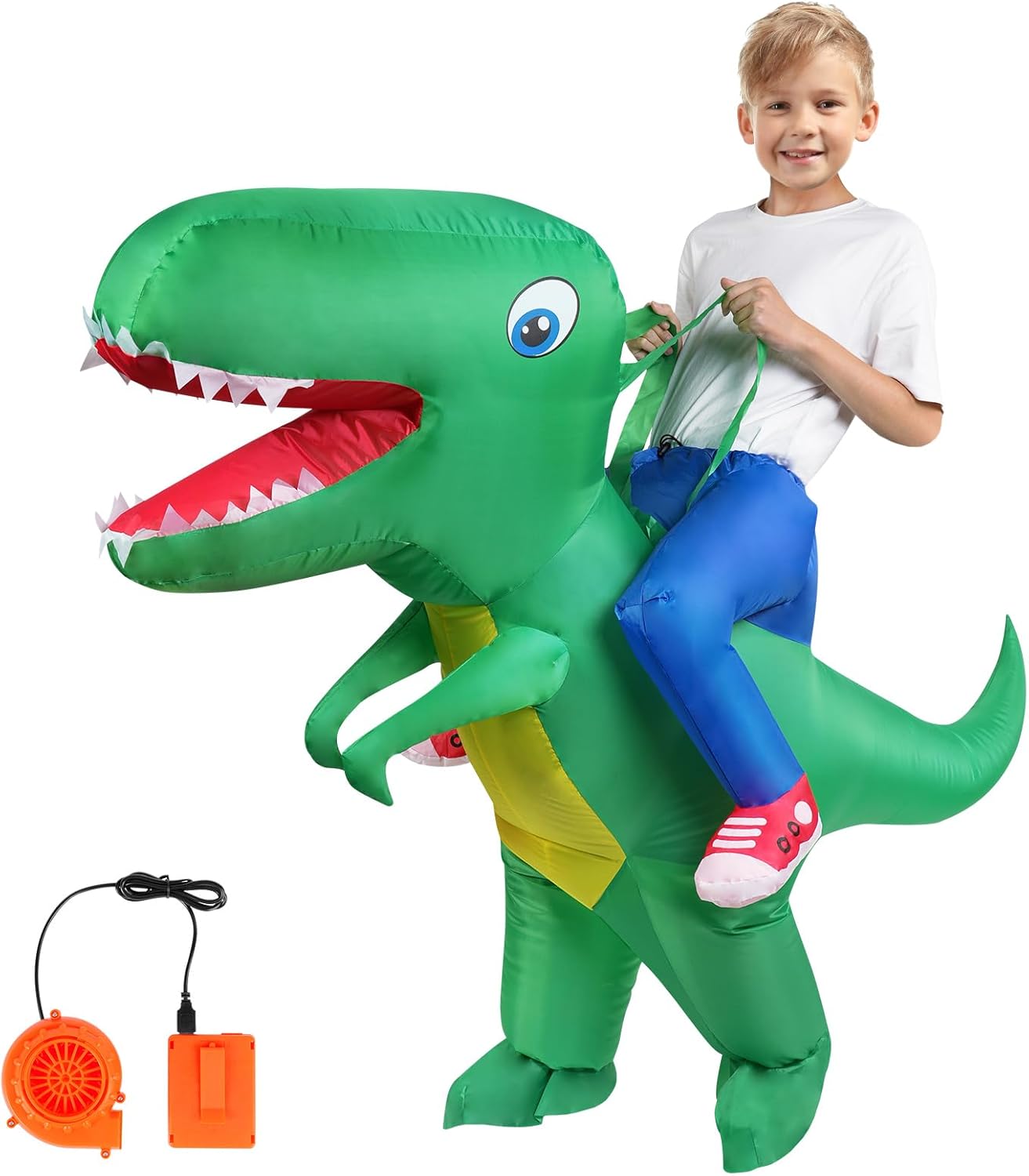 Aoowu Deluxe Inflatable T-Rex Dinosaur Costume For Kids, Green