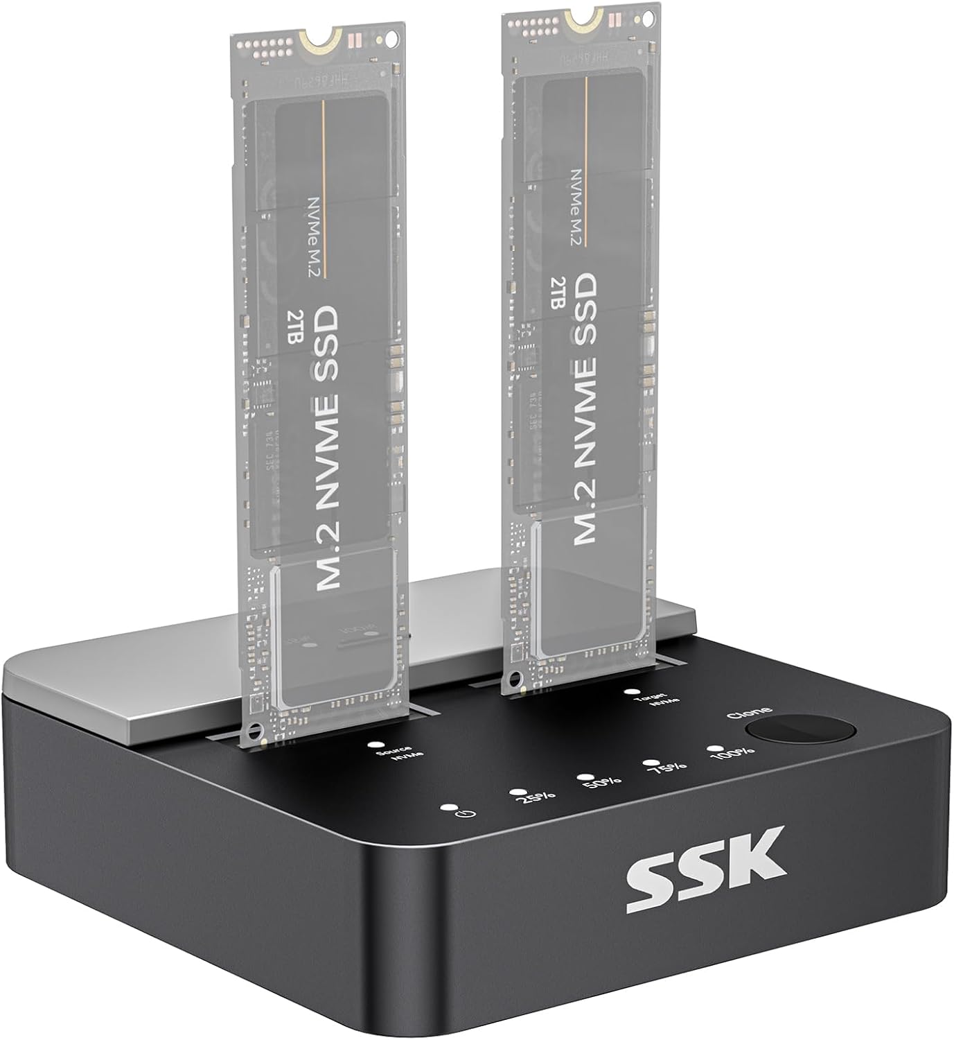 Ssk M.2 Nvme Ssd Cloner, Dual Bay Enclosure, 20Gbps Usb3.2 Gen 2X2 Docking Station, Model Dk201