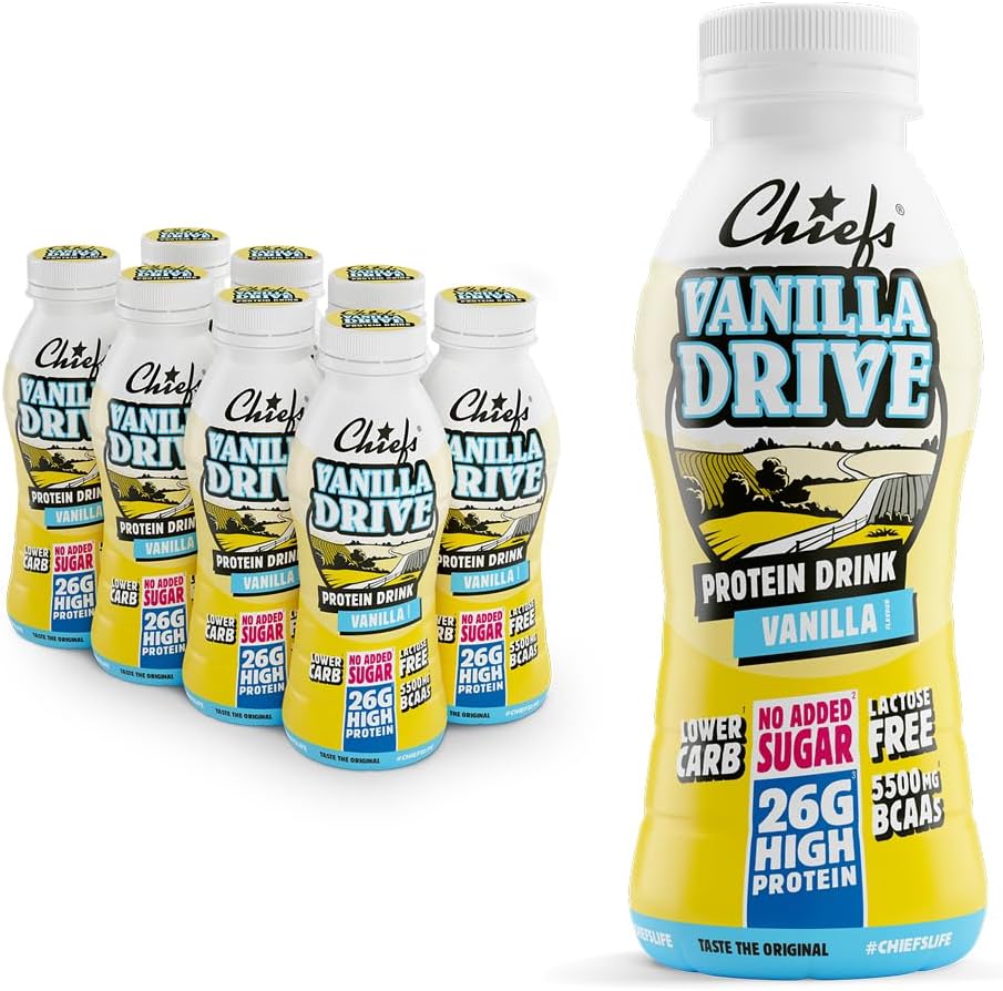 Chiefs High 26G Protein Shake - Vanilla Flavour - No Added Sugar - Lactose-Free & Gluten-Free Ready To Drink 8X300Ml Bottles