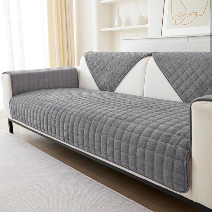 Gkxlh Soft Flannel Sofa Covers Washable - Grey, 1-3 Seater Non-Slip Couch Covers