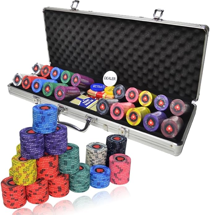 Generic Poker Chip Set, Texas Hold'em Poker Set With Deluxe Aluminum Box, 200/300/500 Piece Ceramic Chip Coin Set