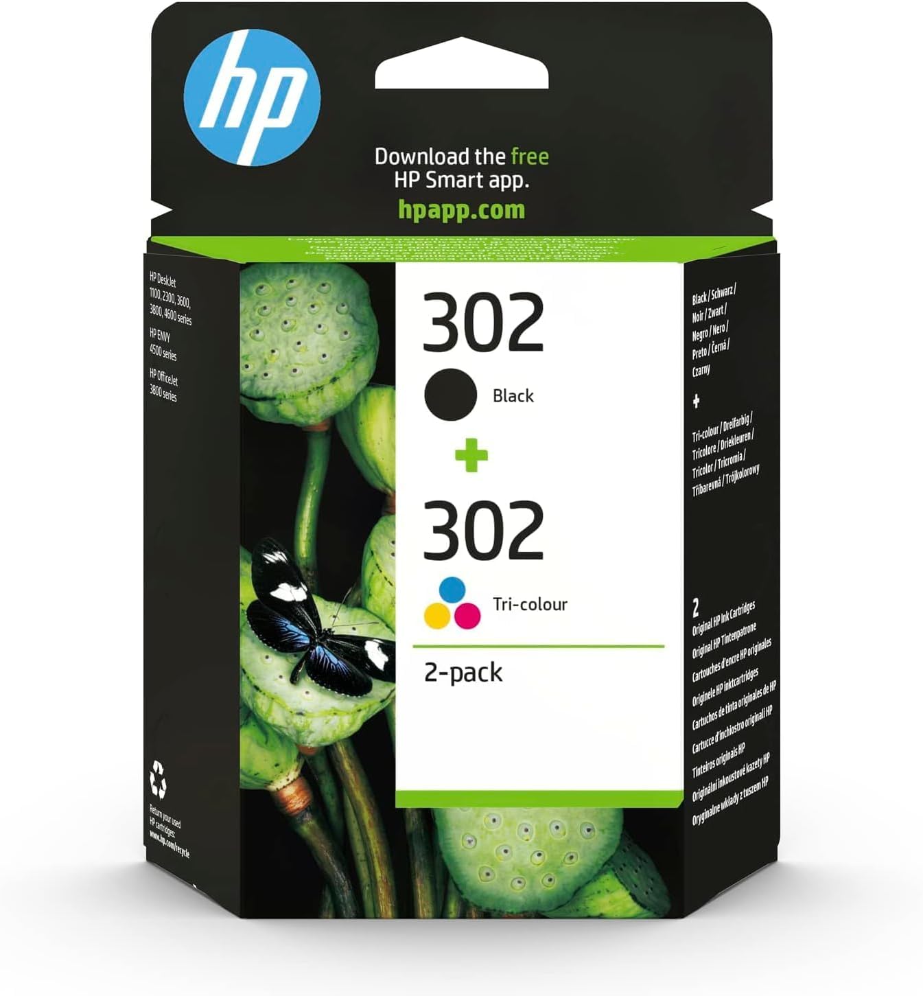 Hp X4D37Ae 302 Original Ink Cartridges, Black And Tri-Color, 2 Count