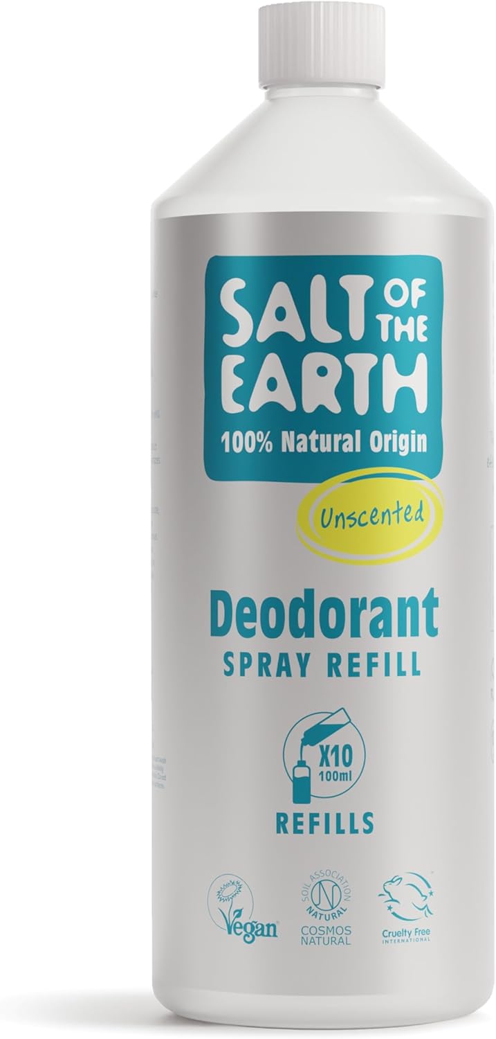 Salt Of The Earth Natural Deodorant Spray Refill 1000Ml - Fragrance Free, Vegan Friendly
