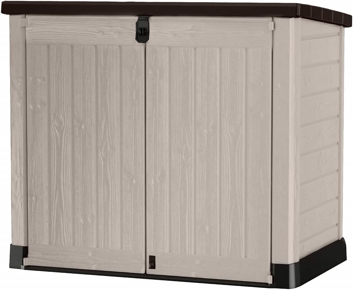Keter Store It Out Pro Outdoor Garden Furniture Storage Shed Beige With Brown Lid Fade Free All Weather Resistant Safe And Secure 5 Year Warranty Model 250001