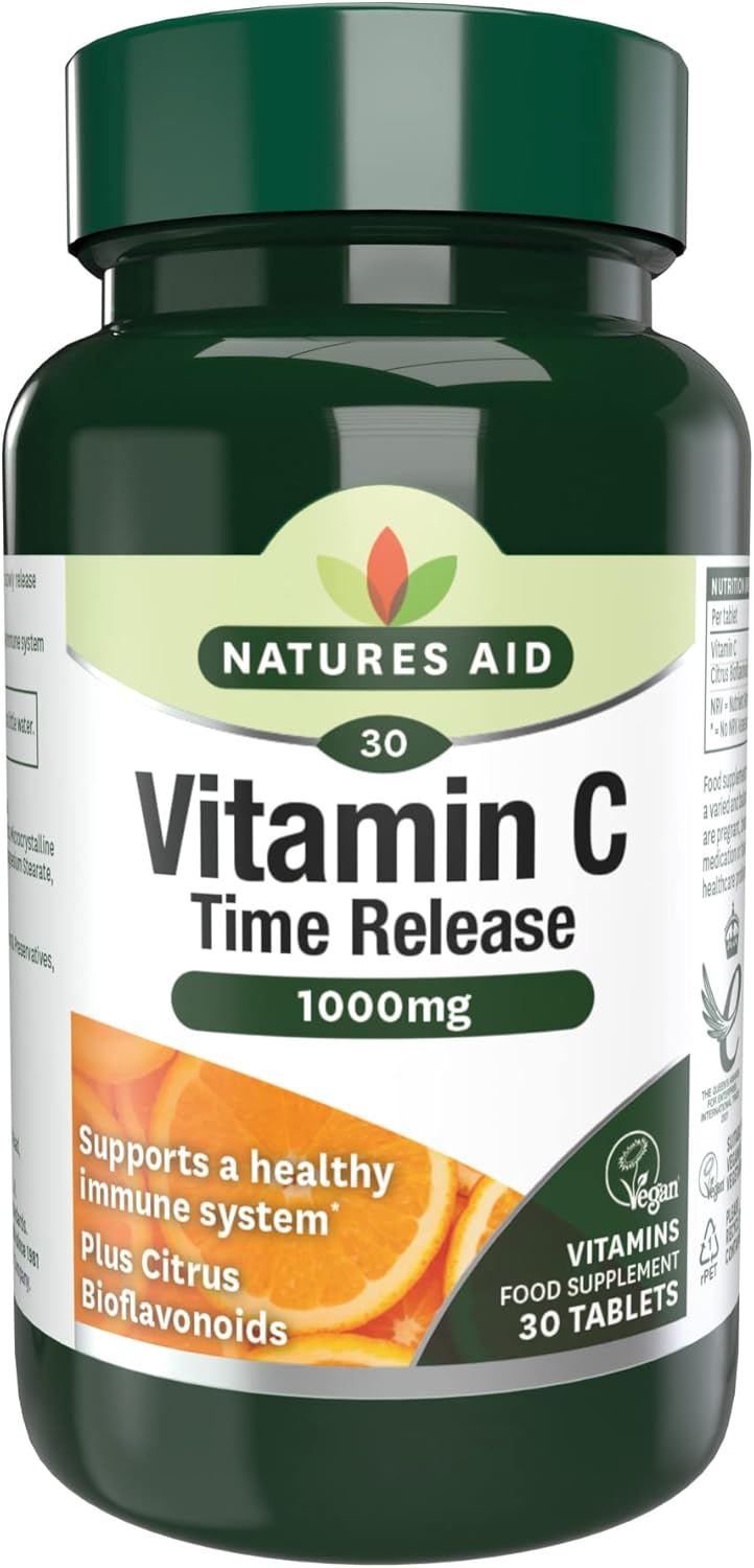Natures Aid Vitamin C 1000Mg Time Release Tablets With Bioflavonoids - Vegan & Gluten-Free Supplement