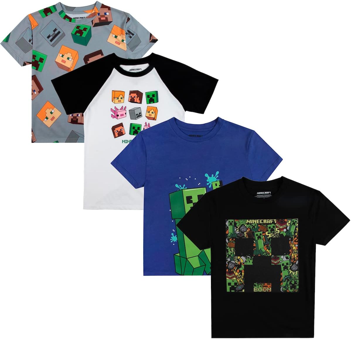 Bioworld Minecraft Creepers Character Heads 4-Pack Boys T-Shirts