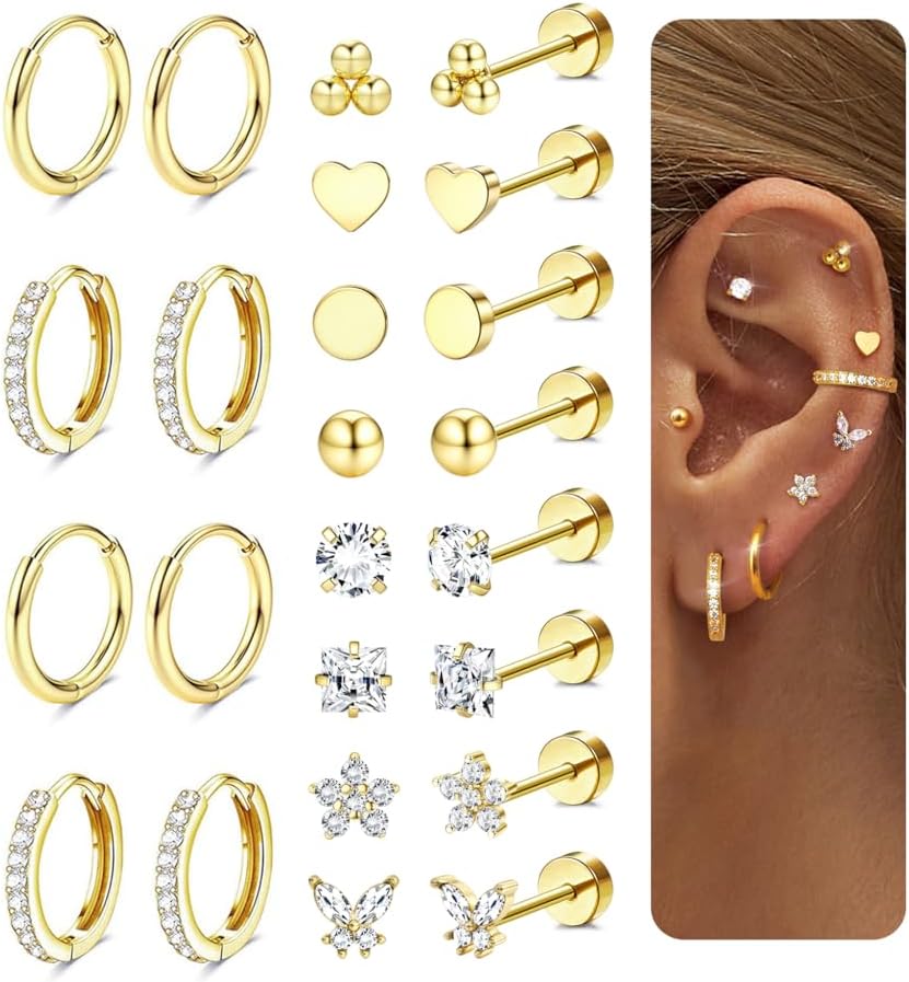 Diamday 12 Pairs Surgical Steel Earrings For Women, Hypoallergenic And Nickel-Free
