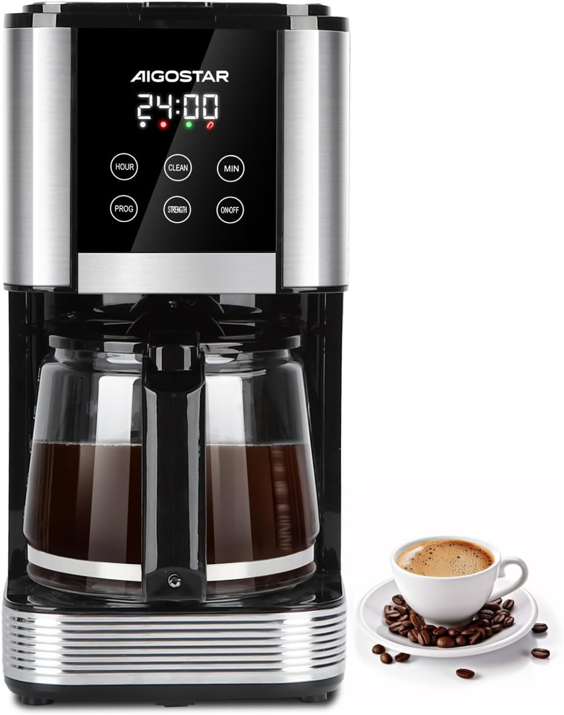 Aigostar Filter Coffee Machine With Led Touch Screen, 1.5L Programmable Coffee Maker, Stainless Steel - Cora