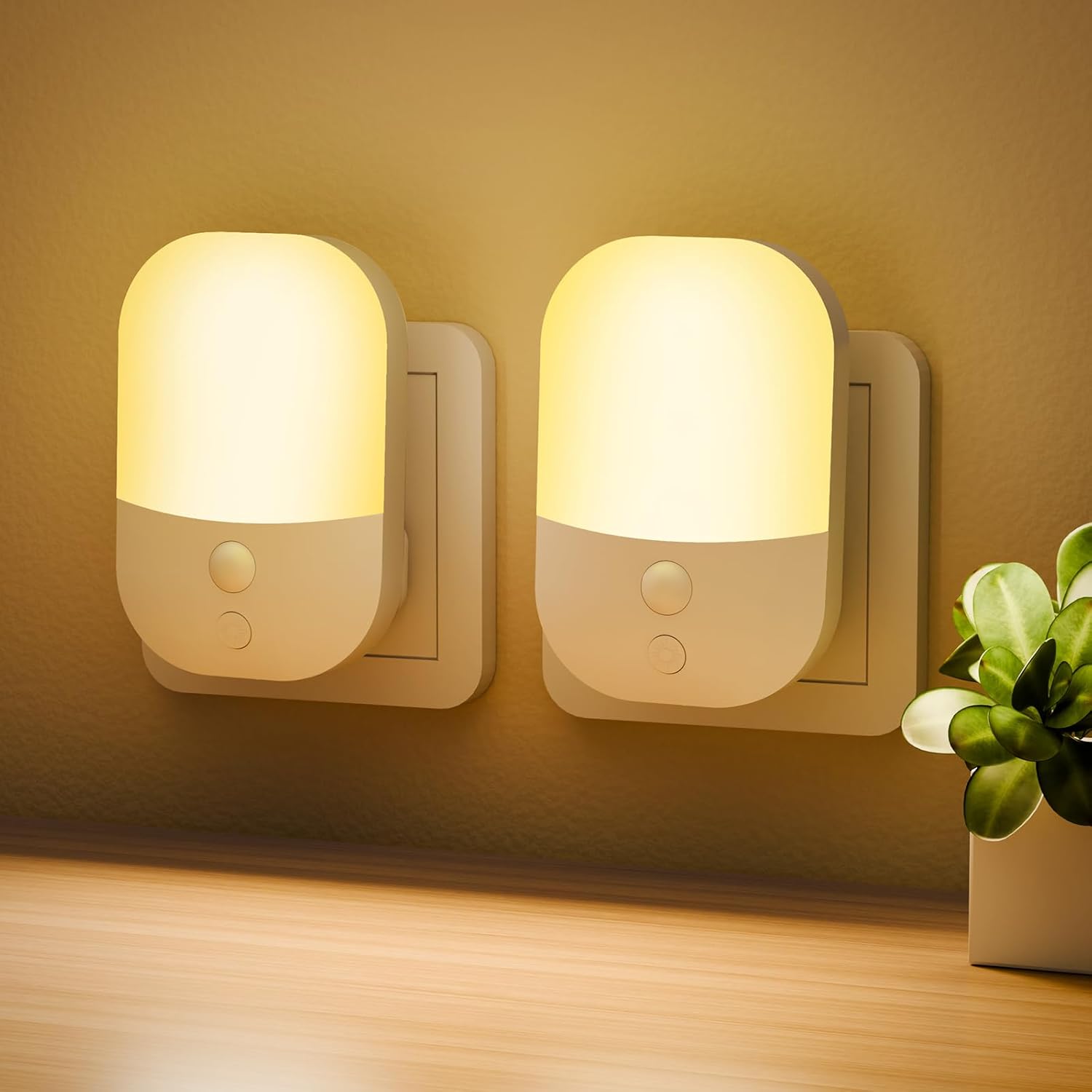 Detake 2 Pack Plug-In Night Light With Dusk To Dawn Photocell Sensor And Adjustable Brightness Levels