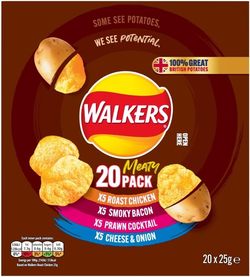 Walkers Meaty Variety Multipack Crisps Box 20X25G
