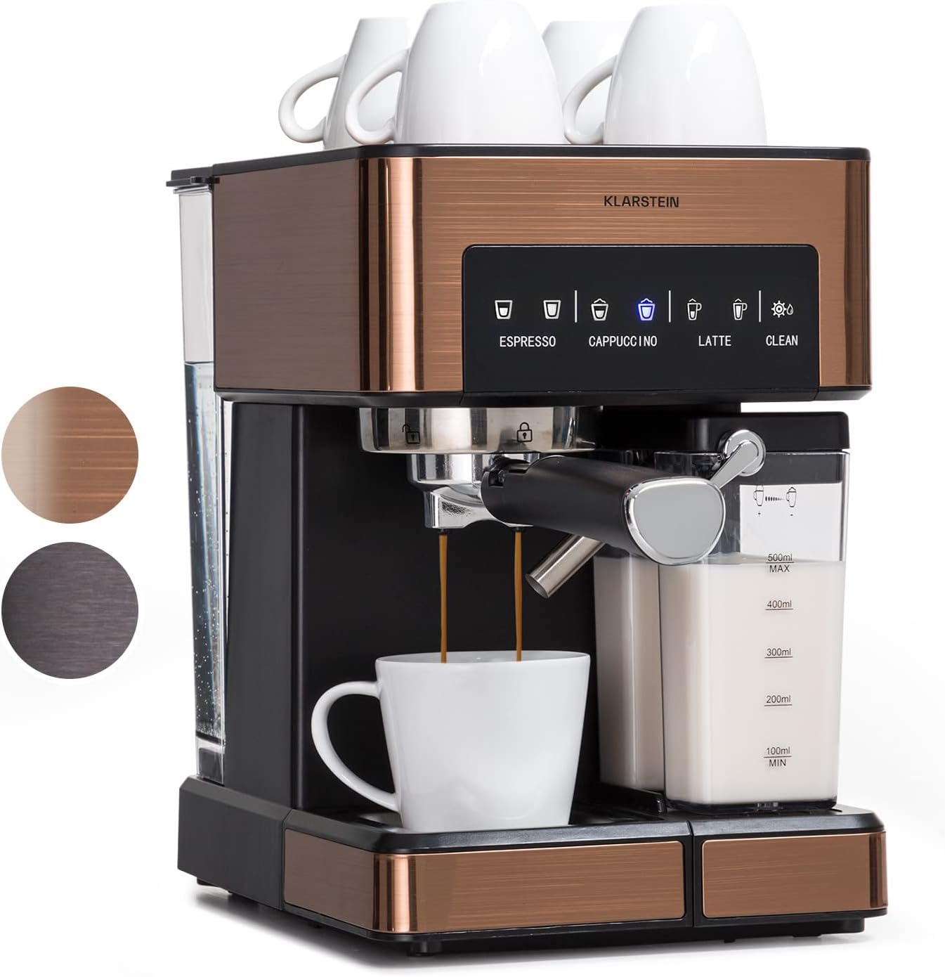 Klarstein Tk42-Arabicac 1.8L Coffee Machine With Milk Frother & 20 Bar Espresso Capability