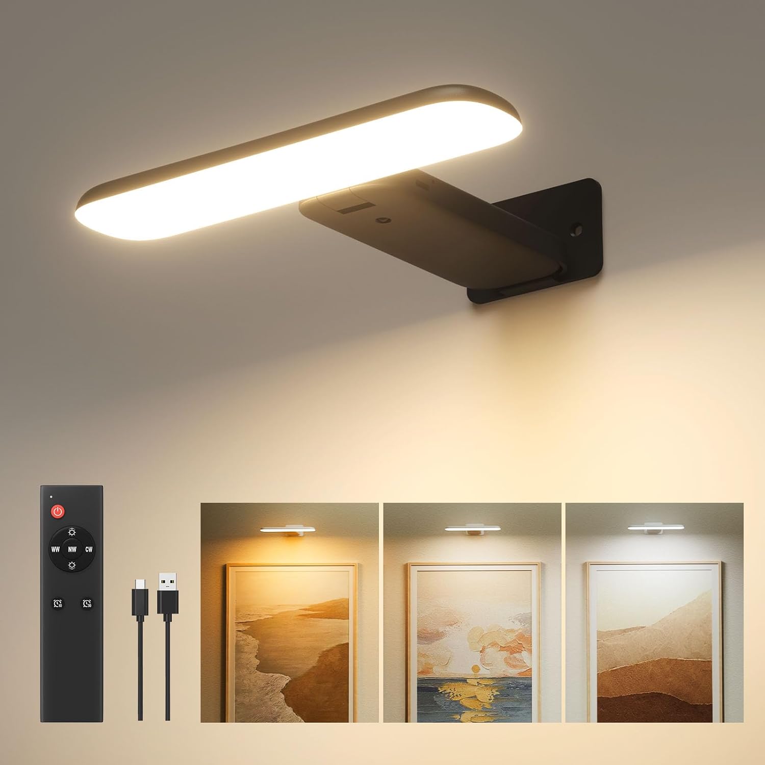 Fulen Wl03 Cordless Picture Lights For Wall, Battery Operated With Remote Control