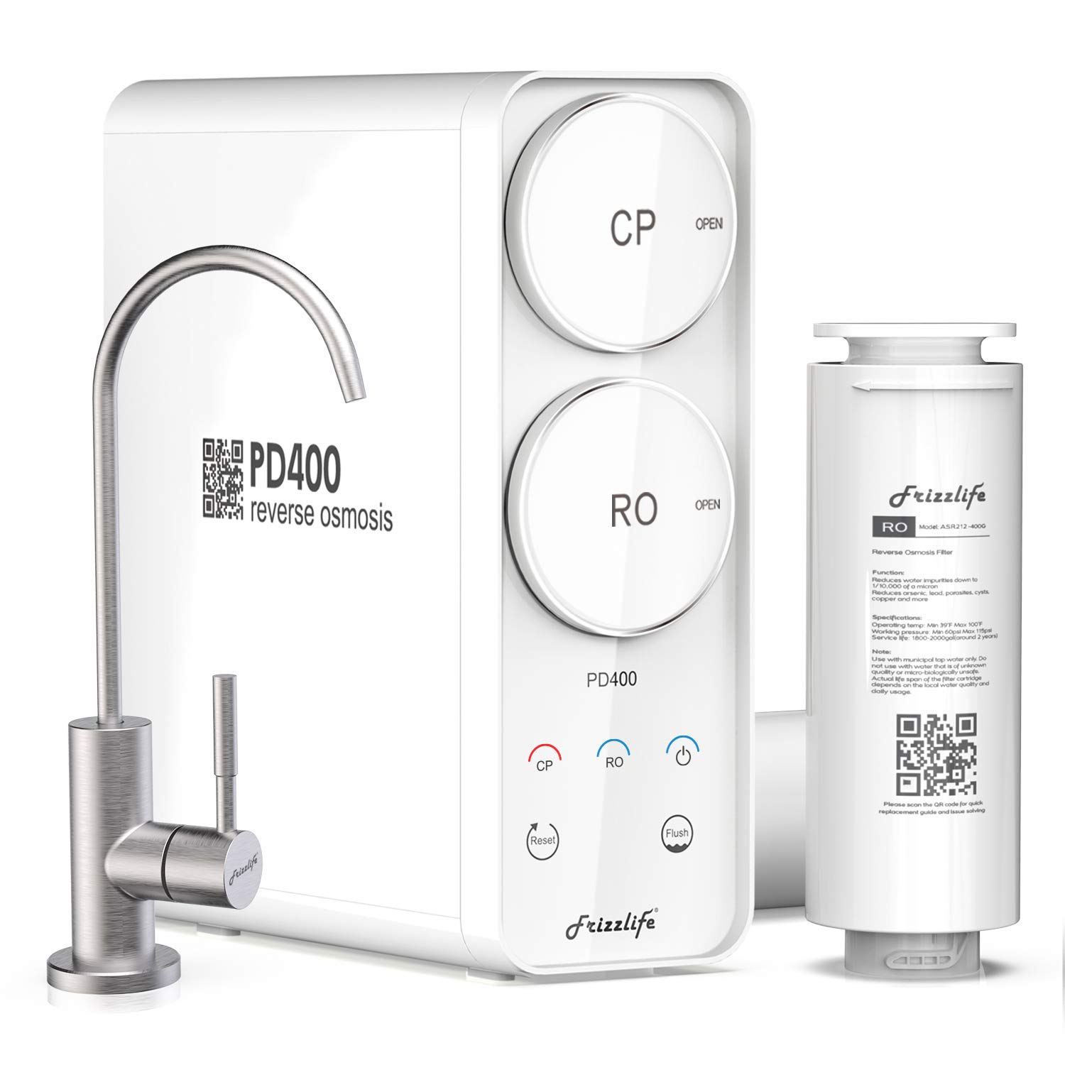 Frizzlife Pd400 Reverse Osmosis System - Tankless 400 Gpd Drinking Water Filtration System