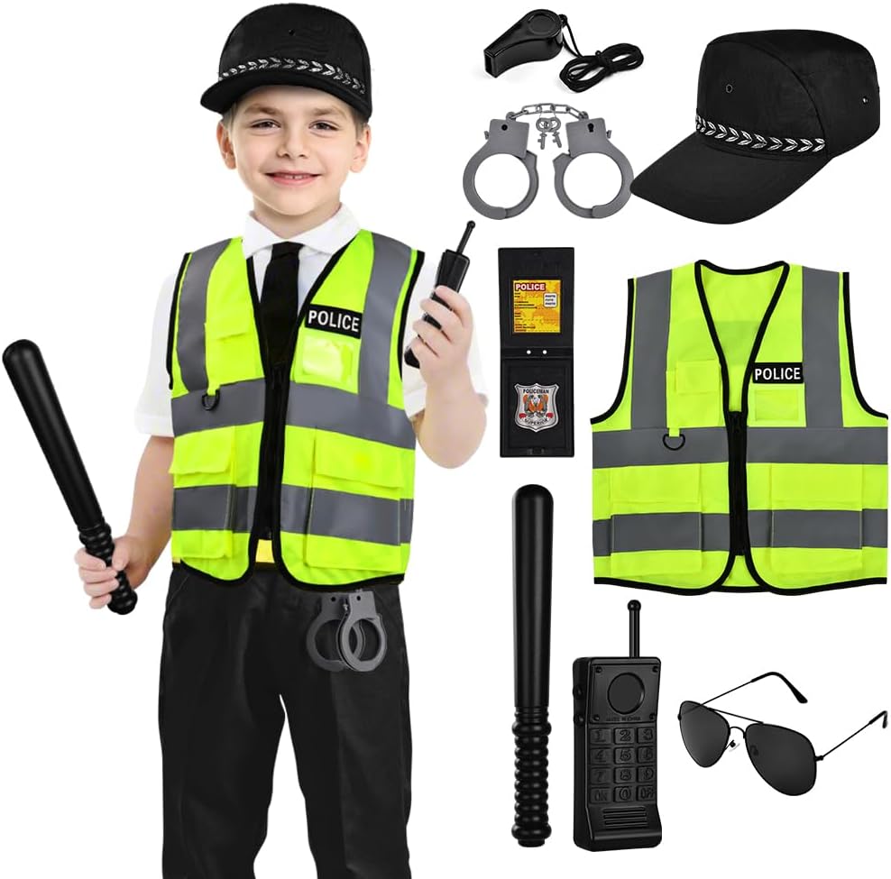 Aomig Kids Police Costume 8 Piece Set With Vest And Hat