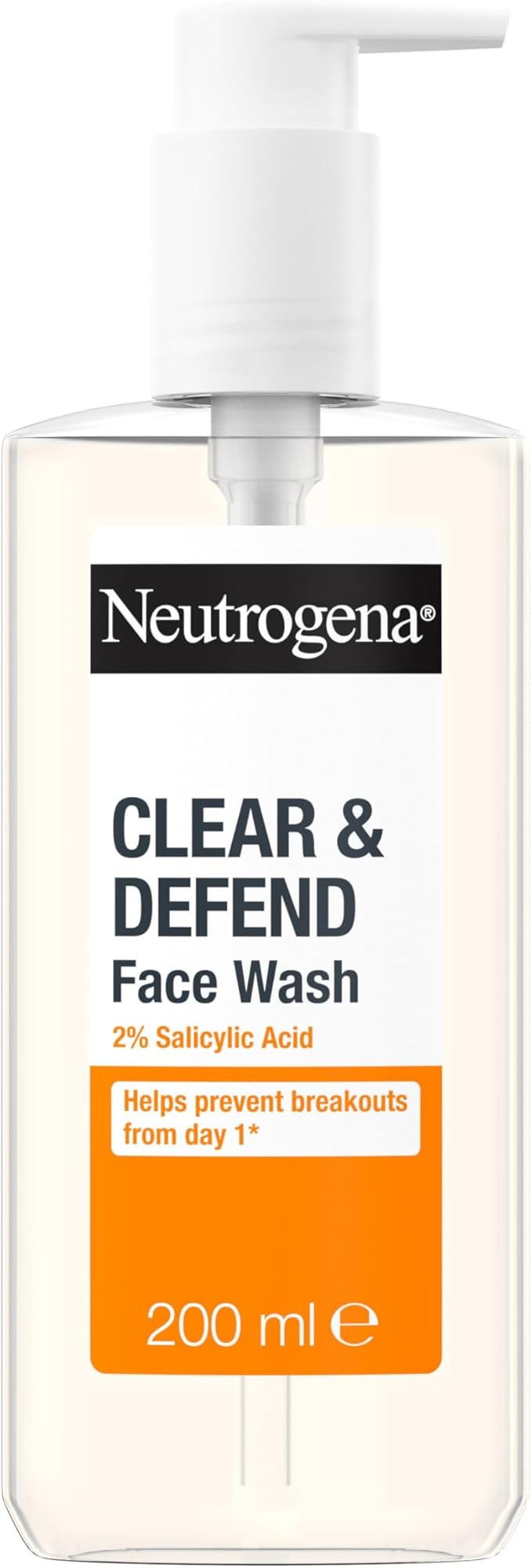 Neutrogena Clear & Defend Face Wash 200Ml, Salicylic Acid Facial Cleanser
