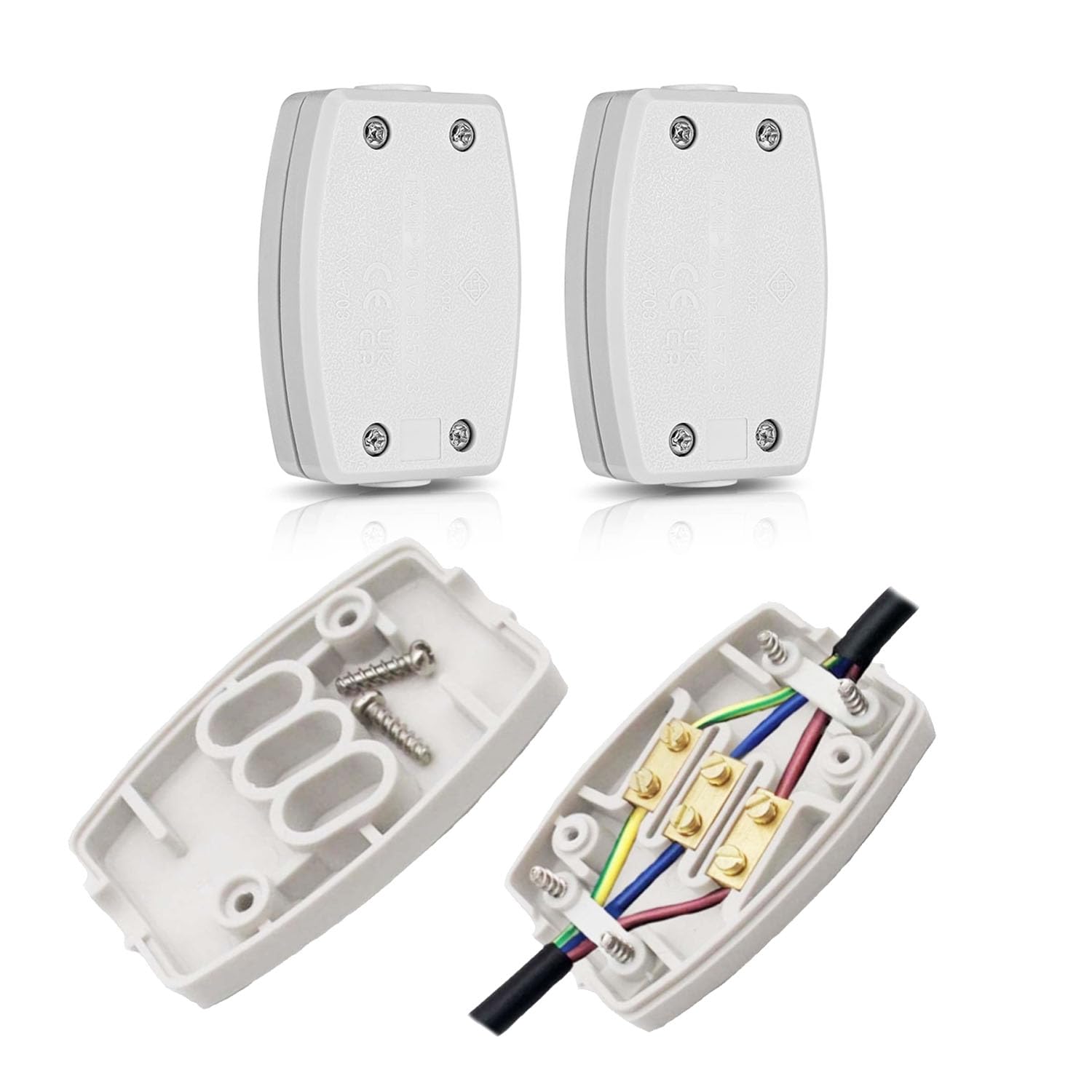 Trlreq 2Pcs 3 Terminal Electrical Cable Junction Box 13Amp 250V White
