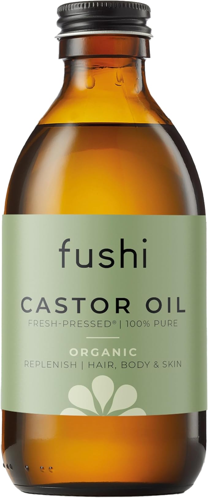 Fushi Organic Castor Oil 250Ml Glass Bottle - 100% Pure Cold Pressed For Dry Skin & Hair Growth