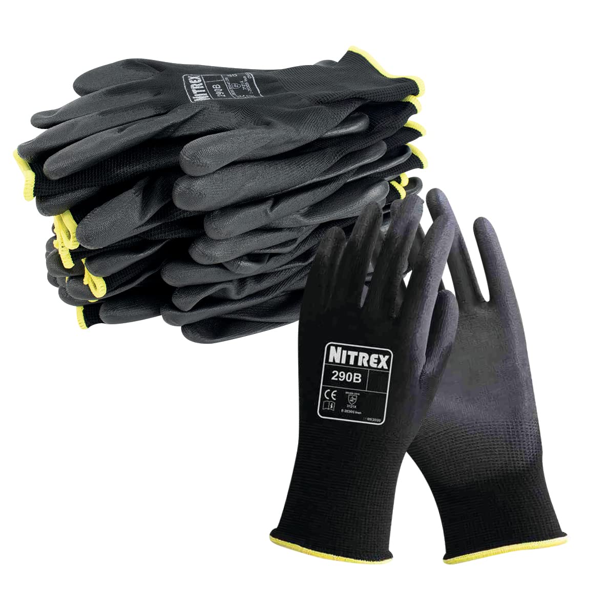 Nitrex 290B Work And Safety Gloves - Size 8, Pu Palm Coating For General Handling And Mechanical Protection