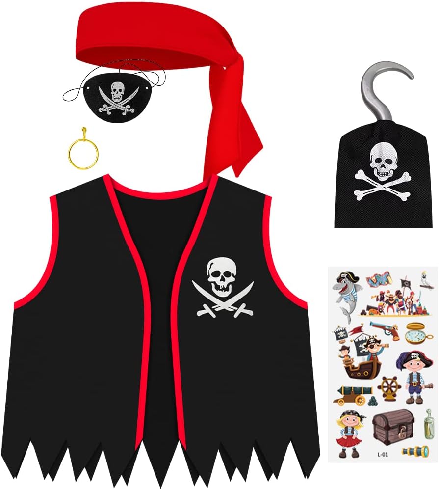 Wonsta Boys Pirate Costume Accessories Kit - Caribbean Pirate Dress Up Set