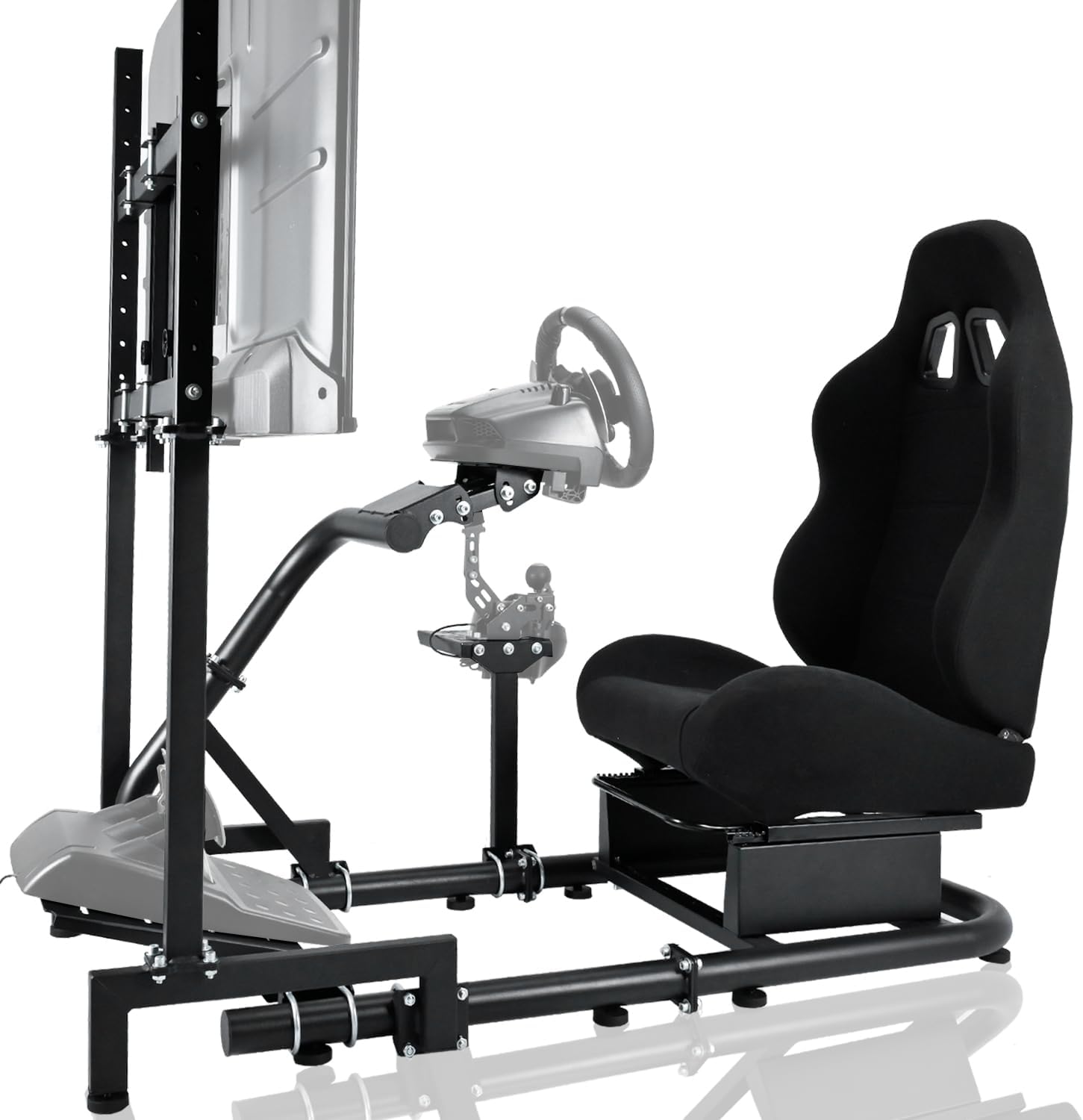 Minneer Racing Simulator Cockpit With Monitor Stand Gaming Seat (Black) For Logitech & Thrustmaster Wheels