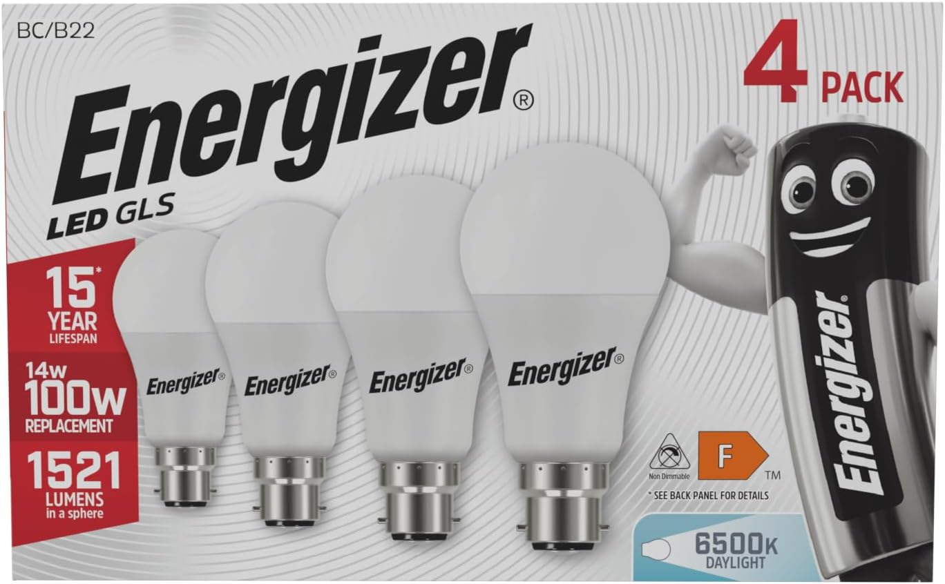 Energizer 100W Equivalent Bayonet Led Light Bulb, Daylight 6500K, Pack Of 4
