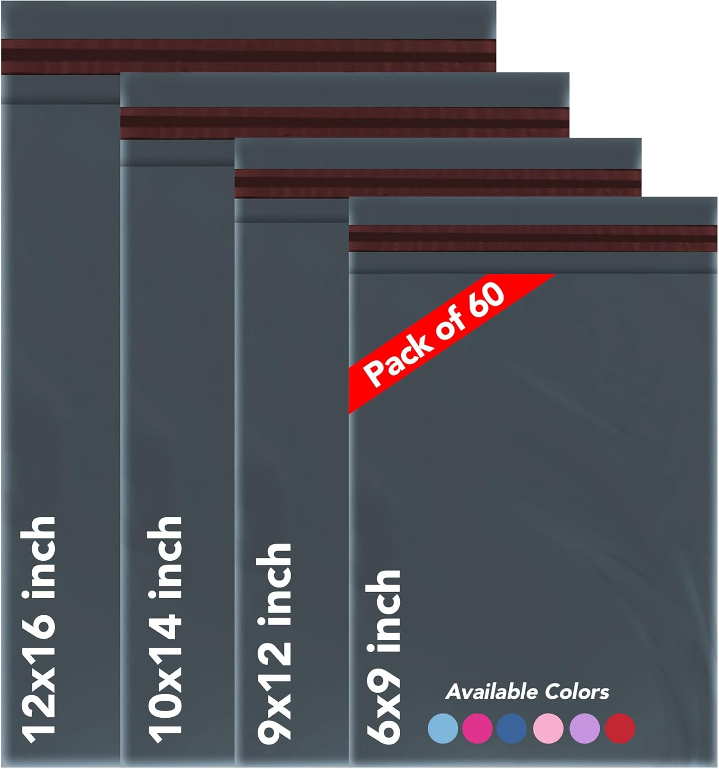 Isoul 60 Mixed Size Grey Mailing Bags, Self Seal Waterproof Poly Plastic Envelopes