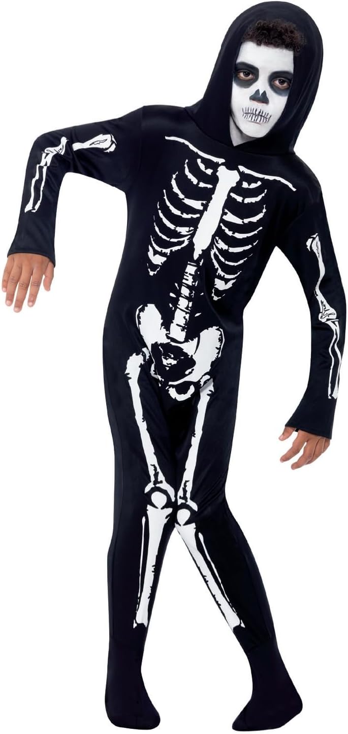 Smiffys Skeleton Costume, Black With Hooded Design, Kids' Halloween Fancy Dress