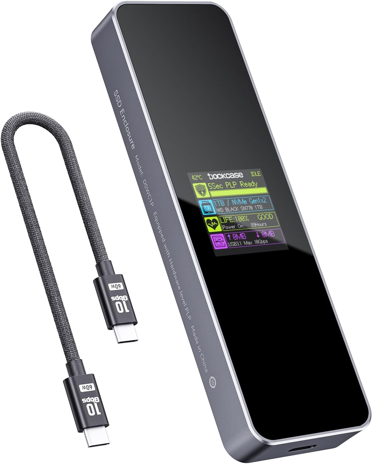 Dockcase Smart M.2 Nvme Ssd Enclosure - 10Gbps Usb 3.2 External Solid State Drive Case With 5S Power Loss Protection And Real-Time Health Monitoring