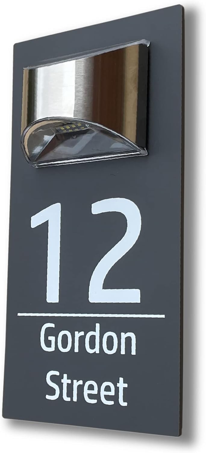 Stickerswall Solar Powered House Number Plaque In Grey And White With Automatic Night Illumination