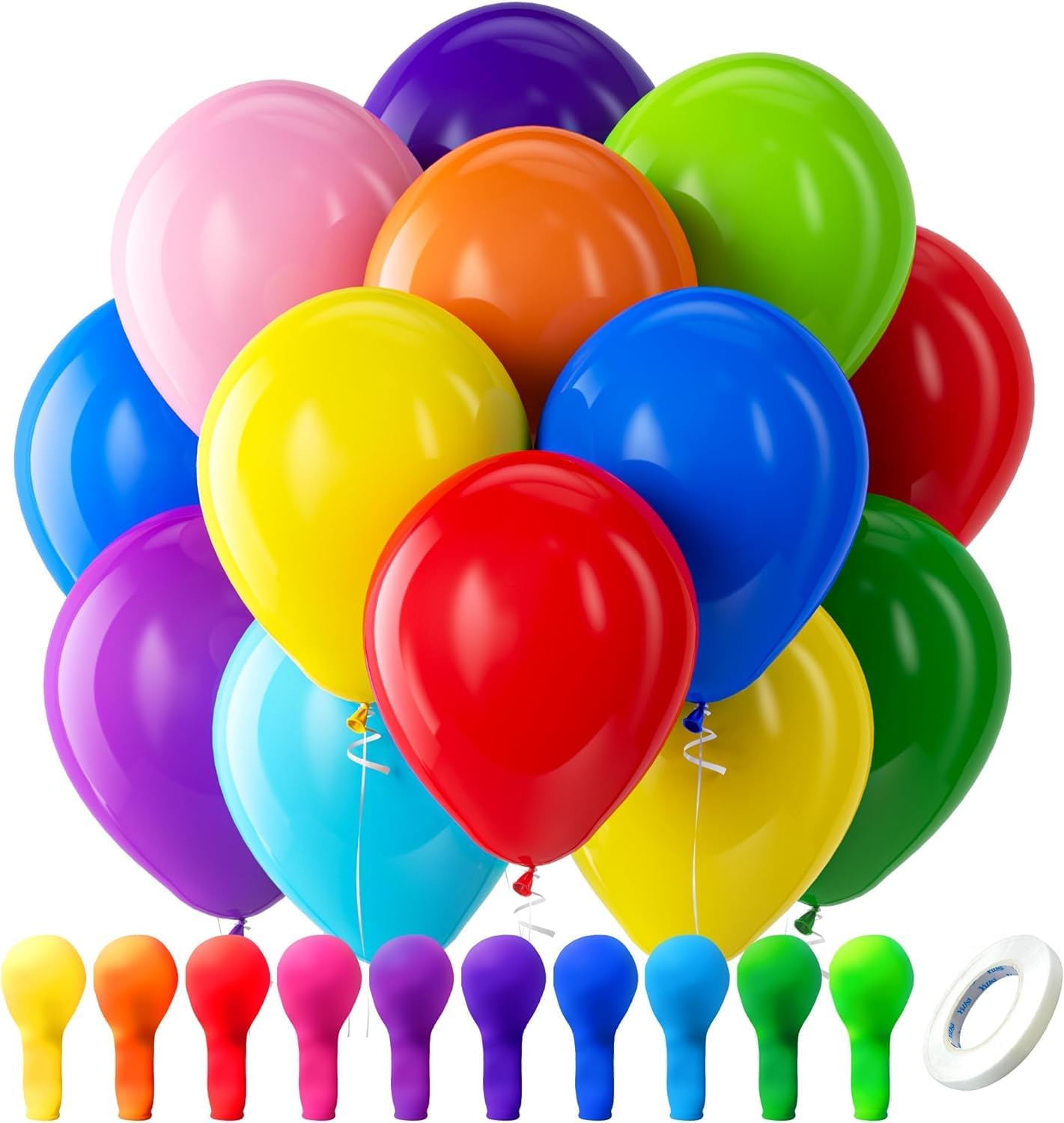 Kelfara Assorted Rainbow Party Balloons - 100 Pack Of 12