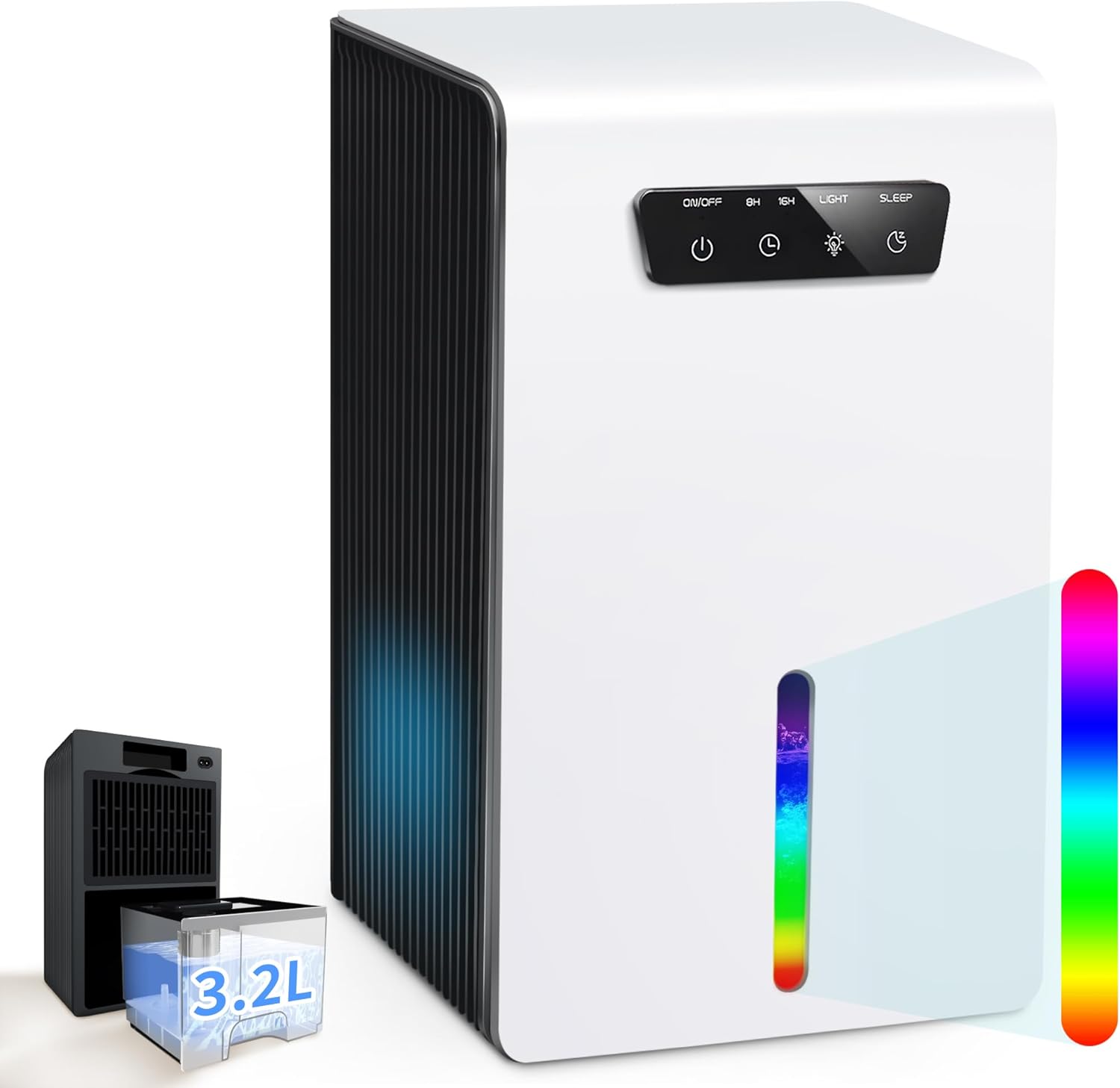 Yelety 3.2L Compact Dehumidifier For Home With 7-Color Led Lights And Auto Shut Off Feature